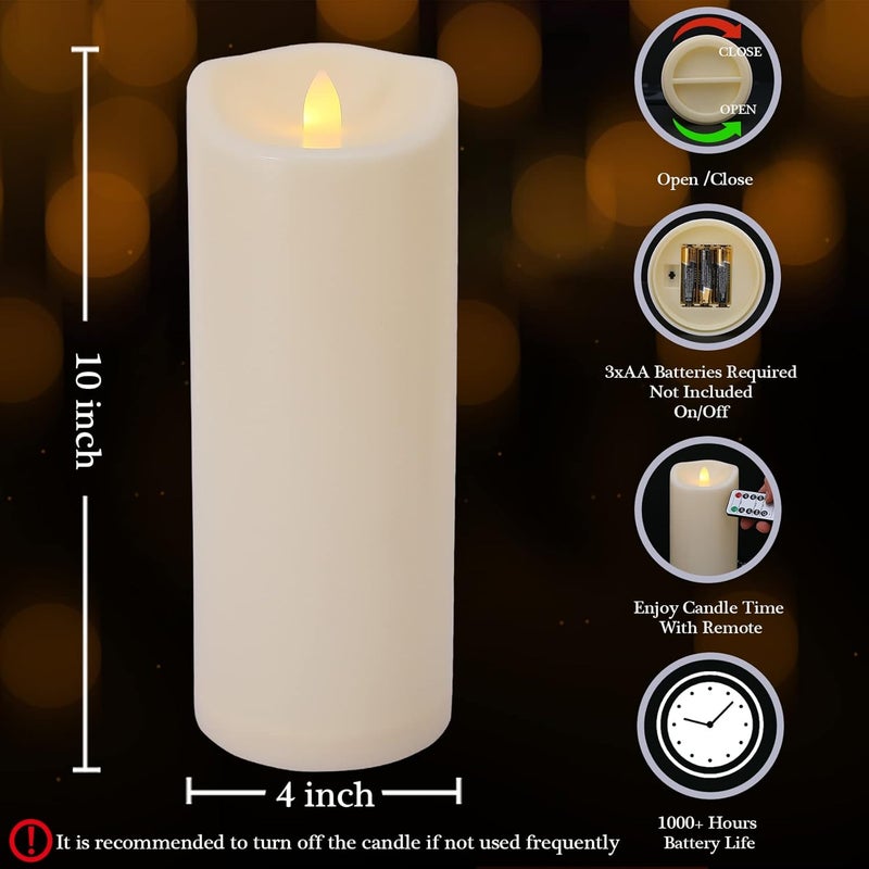 7LinRay Store 4" x 10" Large Outdoor Flameless Candle with Remote and Timer, Waterproof Battery Operated Flickering LED Pillar Candle for Lanterns, Ivory Plastic, 1 Pack (Battery Not Included) - Image 2